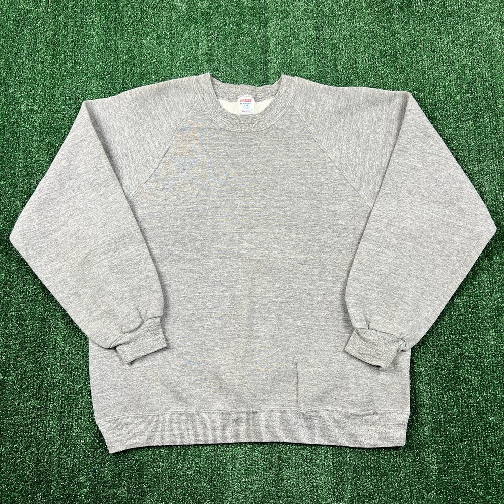 Vintage Jerzees By Russell Crewneck Sweatshirt Men's XL Gray Raglan Cut USA 80s